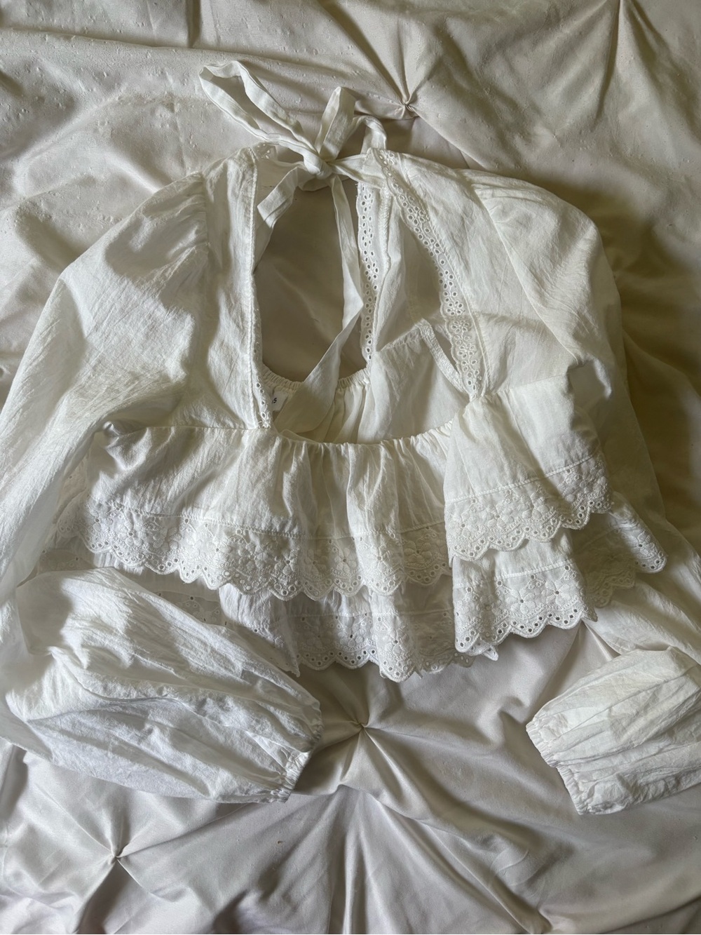 Le Lis White Eyelet Ruffle Halter Blouse